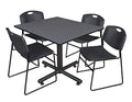 Regency Seating Kobe 48-Inch Square Breakroom Table Grey with 4 Zeng Stack Chairs Black