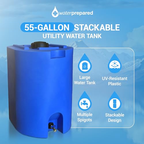 WaterPrepared 2 Pack 55 Gallon Stackable Rain Barrel Storage Blue
