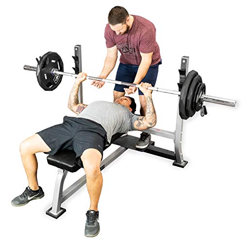 Valor Fitness Weightlifting Bundle Olympic Bench w/Spotter, 40lb Bar, 160lb Plates Metallic Grey and Black