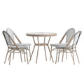 Flash Furniture Marseille Indoor/Outdoor Bistro Set - Tempered Glass Top Table with 4 Chairs - Black & White Textilene/Light Natural Frame
