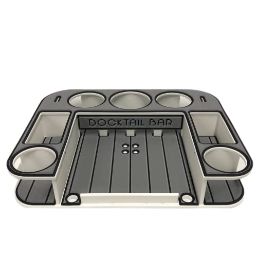Docktail Butler Boat Table Caddy Organizer with Rod Holder Mount Storm Gray over Black
