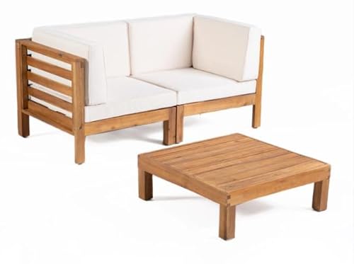 Kaimei OANA 3-Piece Acacia Wood Loveseat Set with Coffee Table Beige