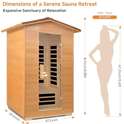 RIGO 2 Person Outdoor Infrared Sauna 1950W Hemlock Wood Low EMF