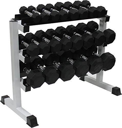 Ader Octagon Rubber Dumbbell Set with Rack & Mat Black/White