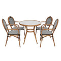 Flash Furniture Lourdes Indoor/Outdoor Commercial Bistro Set - Tempered Glass Top Table & 4 Chairs - Black & White Rattan/Natural Frame