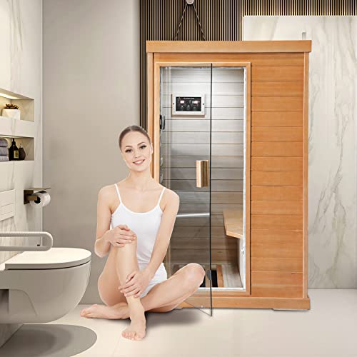 HOSAUNA Far Infrared Sauna 1-Person Canadian Hemlock Wood Indoor Spa 800W