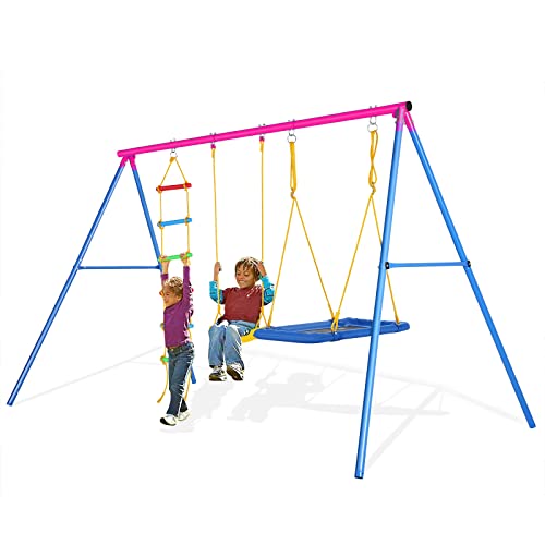 Jaketen 4-in-1 Heavy Duty A-Frame Swing Set Pink