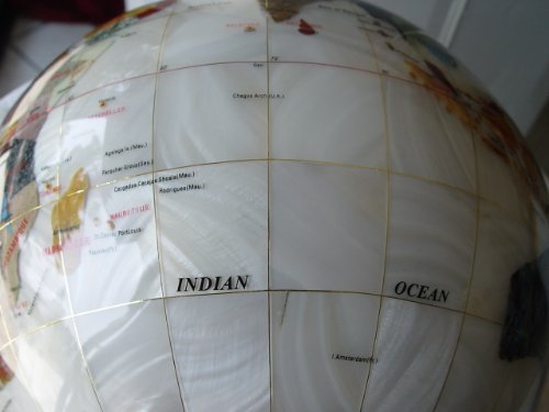 Unique Art Since 1996 Pearl White Gemstone World Globe with Gold Stand