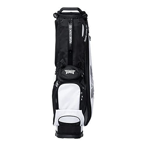 PXG Golf Lightweight Carry Bag with Carbon Fiber Stand Legs, 4-Way Top, Disconnect Straps, Padded Back Panel, Insulated Water Bottle Pocket, and Snap-on Rain Hood Black and White