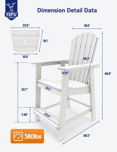 YEFU Tall Adirondack Chair Set of 4 with Connecting Tray, Weather Resistant Patio Stools White