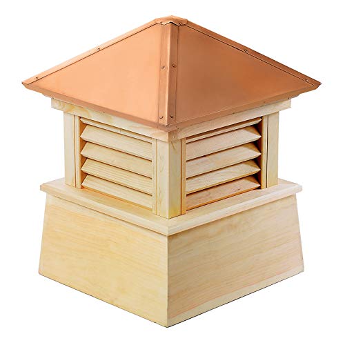 Good Directions Manchester Louvered Cupola with Pure Copper Roof, Cypress Wood, 42" x 54", Polished Copper