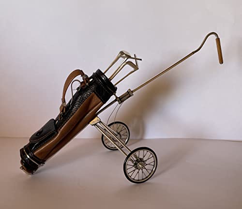 Sacchetti Sterling Silver Miniature Golf Cart with Leather Golf Bag
