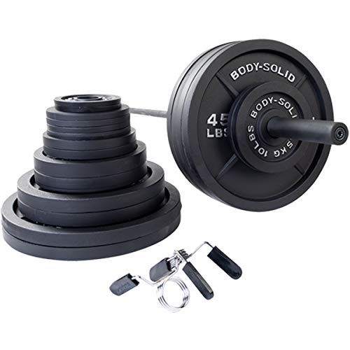 Body-Solid Cast Iron Olympic Weight Plate Set with Bar 355 lb Black