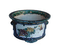 Orientliving Chinese Ceramic Dimensional Flower Butterfly Round Planter Green