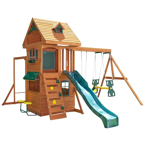 KidKraft Ridgeview Deluxe Clubhouse Wooden Swing Set Brown