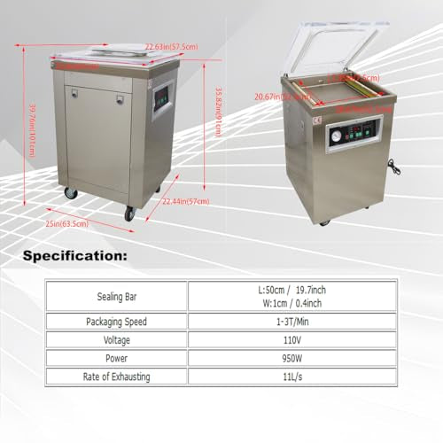 Banfluxion 110V Single Chamber Vacuum Packaging Machine 950W Sealer for Meat, Vegetables, Fruits