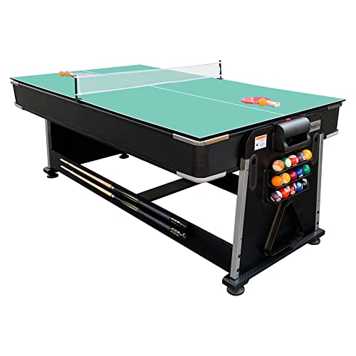RACK Triad 7-Foot 3-in-1 Multi Game Swivel Billiard/Pool Table Green Felt With Black Body
