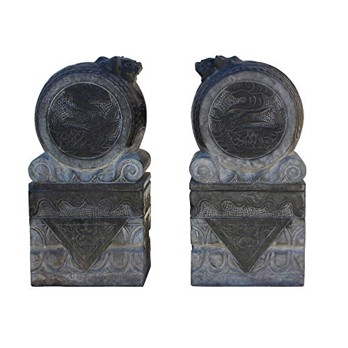 Orientliving Chinese Foo Dogs Door Block Drum Statue Gray
