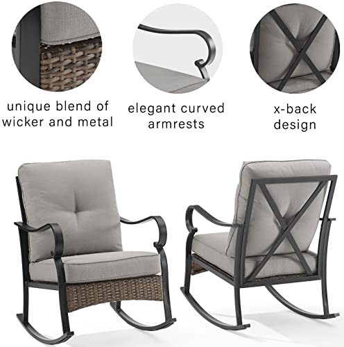 Crosley Furniture Dahlia 2-Piece Outdoor Rocking Chair Set Matte Black with Taupe Cushions