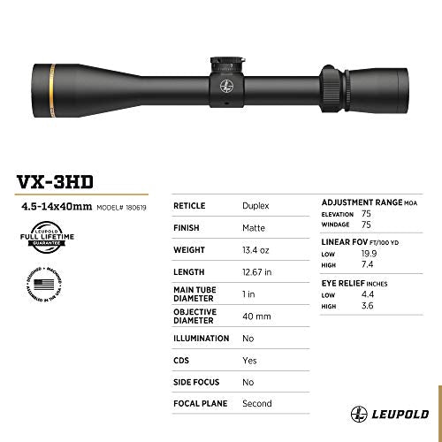 Leupold VX-3HD 4.5-14x40 CDS-ZL Duplex Reticle Riflescope Duplex CDS-ZL