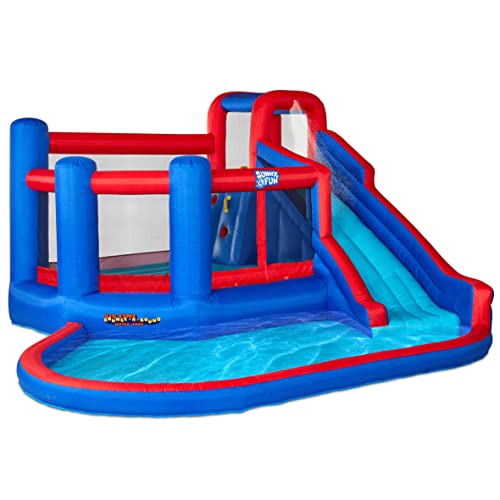 SUNNY & FUN Big Time Bounce-A-Round Inflatable Water Slide Park Blue