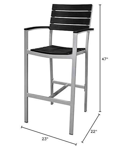 Home Square Aluminum Frame Patio Bar Arm Stool Set of 3 Black