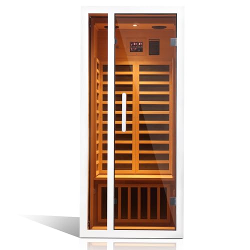 Vanity Art 2024 Far Infrared Sauna 1 Person Hemlock Wood Low EMF 6 Heating Panels 1660 Watt Bluetooth LCD LED Lights