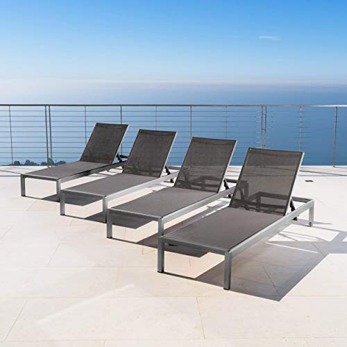 Christopher Knight Home Coral Bay Outdoor Aluminum Chaise Lounge Set, 4-Pcs, Grey/Dark Grey