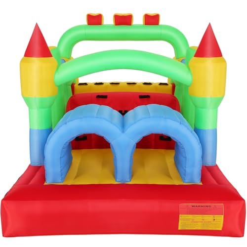 Whubefy Inflatable Bounce House Obstacle Course with Blower Red/Yellow/Blue/Green