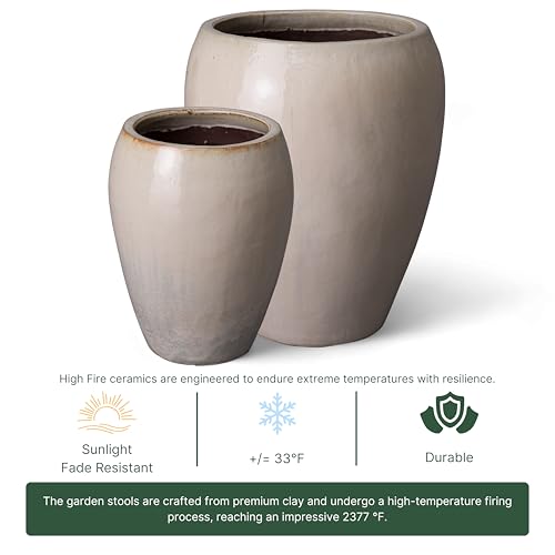 Emissary Distressed White Stoneware Round Planters 25in. L x 30in. H (Set of 2)