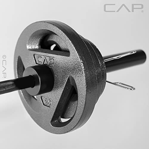 CAP Barbell 165 LB Olympic Grip Plate Set with 7 FT Olympic Bar and Collars Black