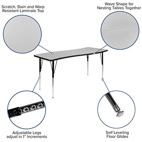 Flash Furniture Emmy 86" Oval Wave Laminate Activity Table Set with 16" Student Stack Chairs Grey