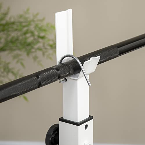 Soozier Adjustable Weight Bench with Squat Rack, Preacher Curl Pad, Leg Developer, Butterfly and Weight Storage Black and White