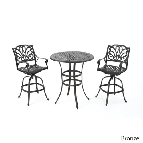 Christopher Knight Home Alfresco 37" Cast Aluminum Bar Set 3-Pcs Bronze