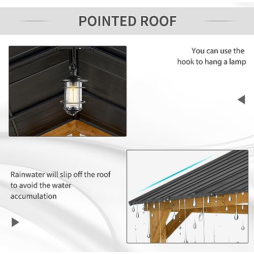 Outsunny 11' x 13' Hardtop Gazebo with Galvanized Steel Roof, Wooden Frame, Natural/Black