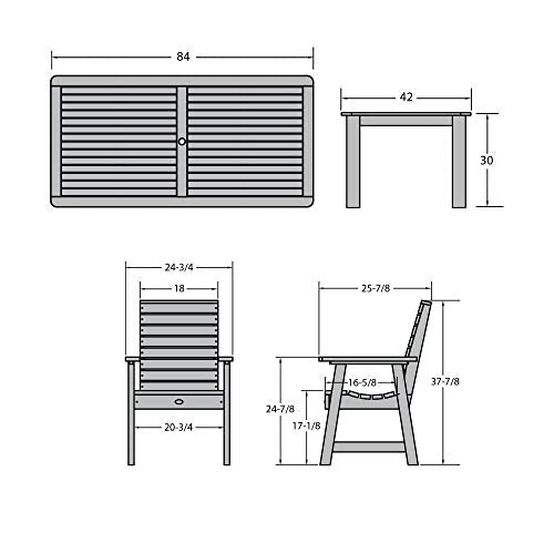 Highwood 7pc Weatherly Rectangular Dining Set 84" x 42" Coastal Teak
