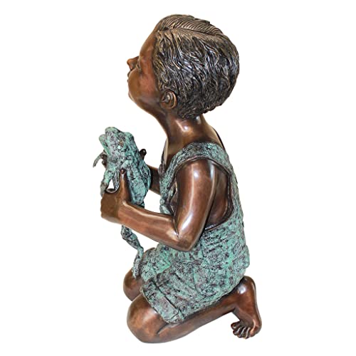 Design Toscano New Friend Boy with Frog Cast Bronze Garden Statue Two Tone Bronze & Verdigris