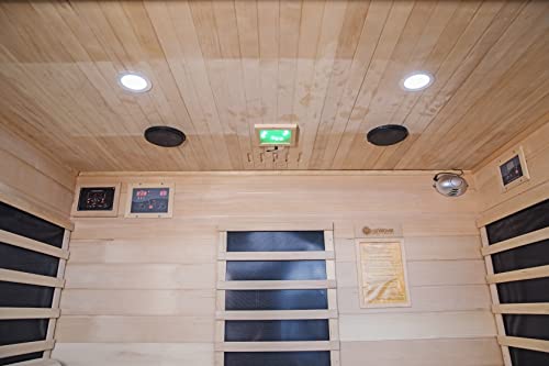 Heat Wave 4 Person Sauna Hemlock Wood Sonoma 9 Carbon Infrared Heaters MP3 Player Chromo Therapy Lighting 120V 2100W Wood