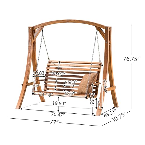 Benzara Outdoor Swing Support Loveseat Chair Teak Brown