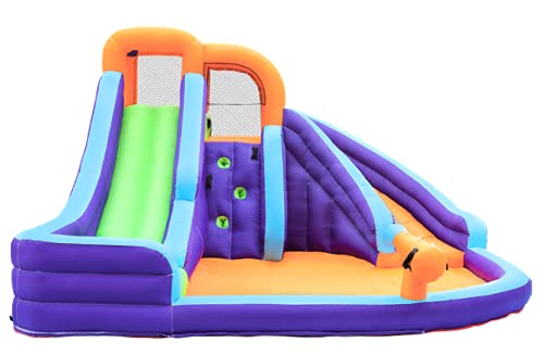 CocoNut Castles Double Slide Water Park with Climbing Wall & Water Cannon Multi