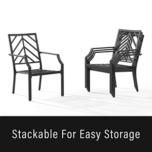 Crosley Furniture Otto 7-Piece Chevron Outdoor Dining Set Matte Black with Gray Cushions