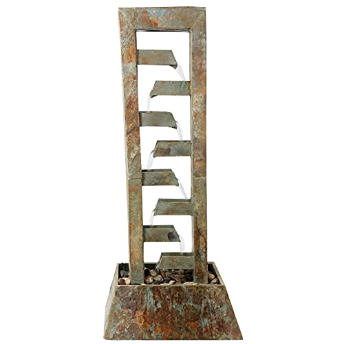 Sunnydaze 49-Inch Stacked Slate Outdoor Water Fountain Large Freestanding Waterfall Light Brown
