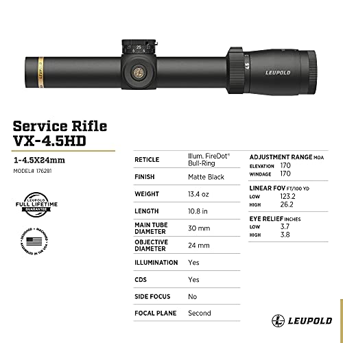 Leupold VX-4.5HD 1-4.5x24 CDS-ZL2 FireDot Bull-Ring Reticle Riflescope Illum. FireDot Bull-Ring CDS