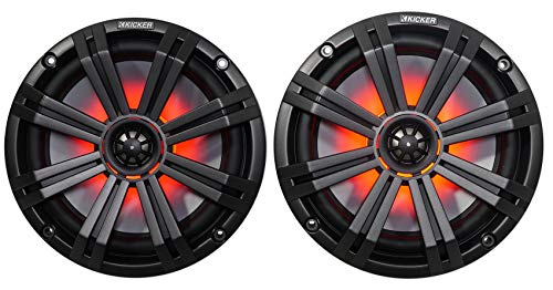 KICKER 8" 600 Watt Marine Boat Waterproof Speakers with LEDs and Rockville Dual 7.7" Wakeboard Tower Enclosure White