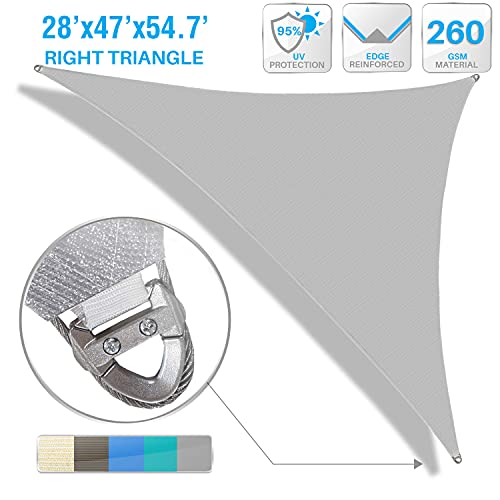 Patio Triangle Super Ring Sun Shade Sail Light Gray 28' x 47' x 54.7'