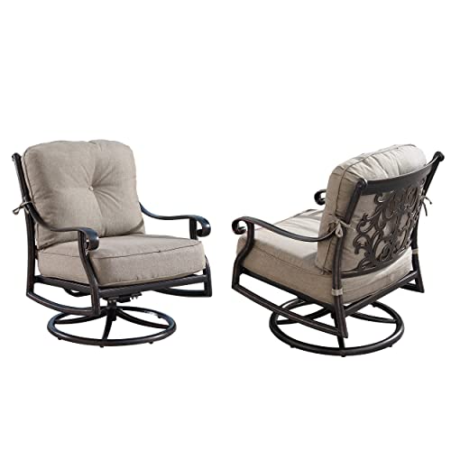 Oakland Living Aluminum Outdoor Swivel Club Chairs Set of 2 with Thick Tan Cushions Antique Copper
