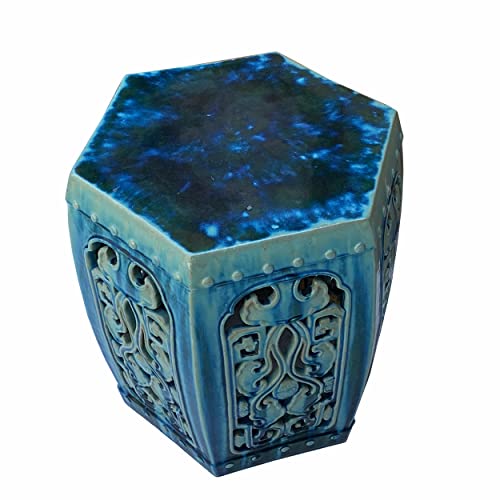 Orientliving Ceramic Clay Hexagon Motif Garden Stool Table Green