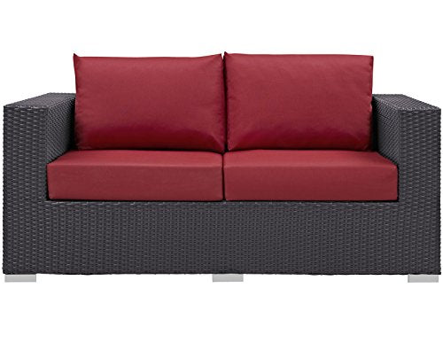 Modway Convene Wicker Rattan Outdoor Patio Loveseat with Cushions Espresso Red