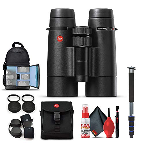 Leica 10x42 Ultravid HD-Plus Binoculars Black with Backpack, Monopod, Cleaning Set, Cap Keepers, Neck Strap