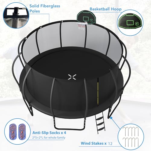 Merax Outdoor Trampoline 16FT with Basketball Hoop, Enclosure Net & Ladder